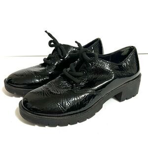 Botter Black Chunky Patent Leather Lace Up Lug Sole Loafers Size 6